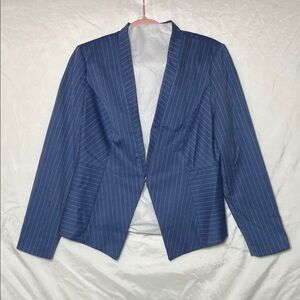 Chico's Black Label Blue Pinstripe Peplum Blazer, Size Small or 4/6
